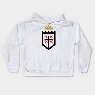 The cross of Jesus Christ against the backdrop of the fortress, on top of the crown - a sign of royal power. Kids Hoodie